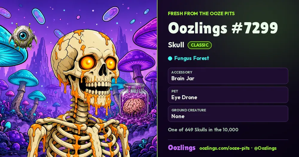 Oozlings #7299, a Classic Skull in Fungus Forest