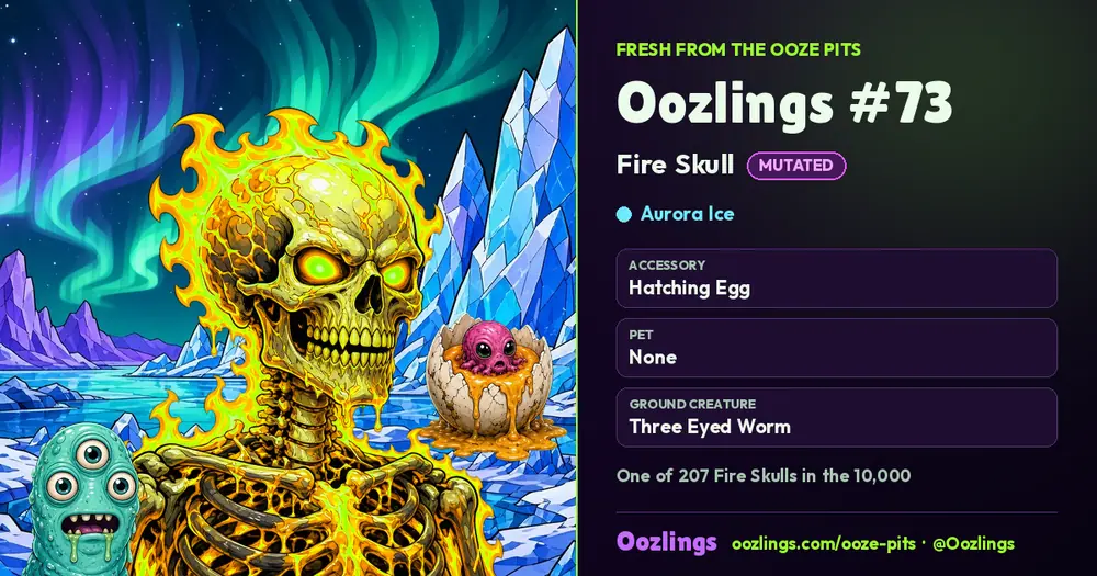 Oozlings #73, a Mutated Fire Skull in Aurora Ice