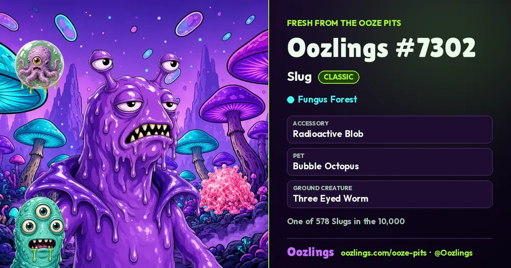 Oozlings #7302, a Classic Slug in Fungus Forest