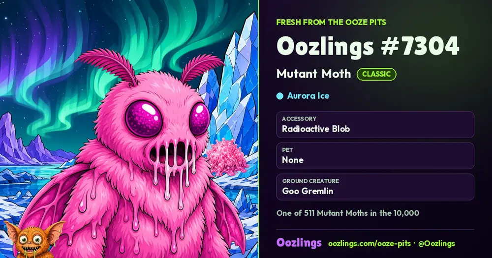 Oozlings #7304, a Classic Mutant Moth in Aurora Ice