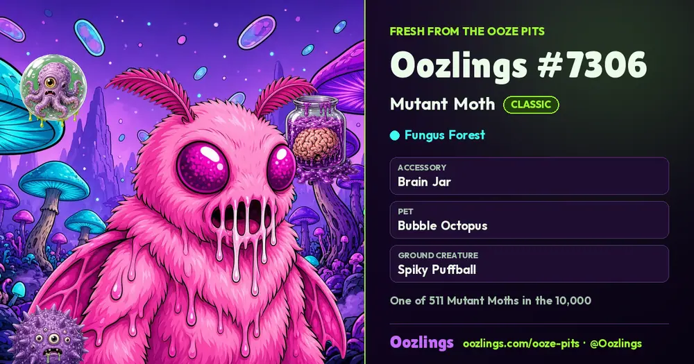 Oozlings #7306, a Classic Mutant Moth in Fungus Forest