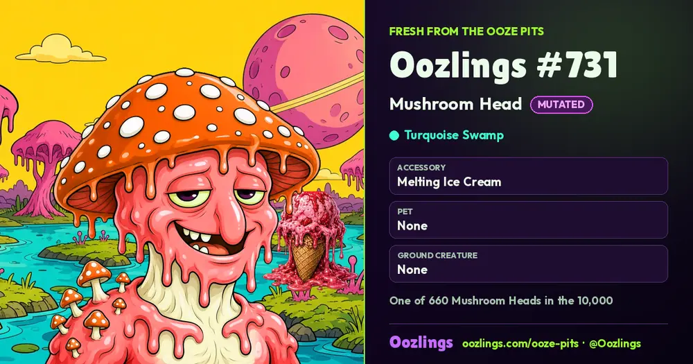 Oozlings #731, a Mutated Mushroom Head in Turquoise Swamp