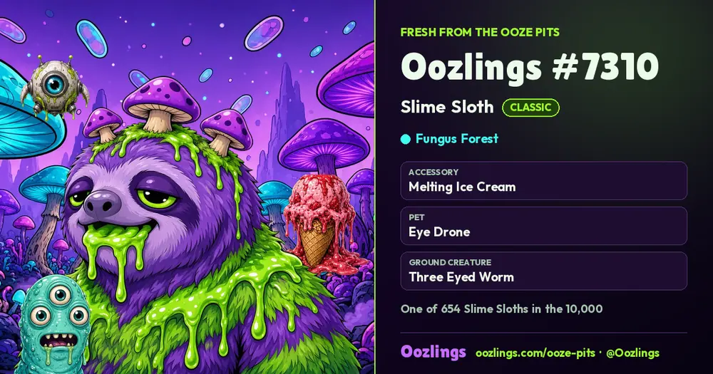 Oozlings #7310, a Classic Slime Sloth in Fungus Forest
