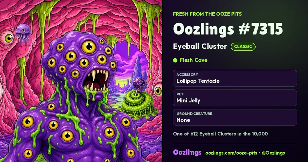 Oozlings #7315, a Classic Eyeball Cluster in Flesh Cave