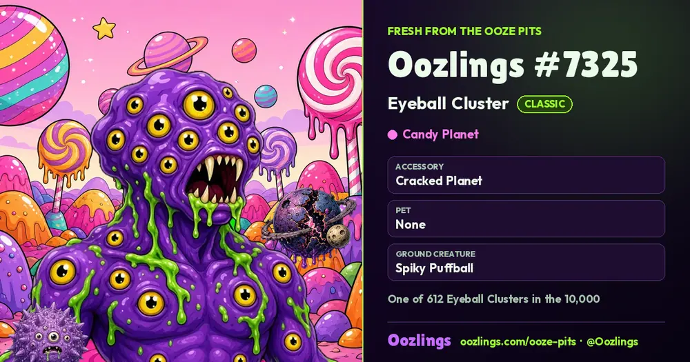 Oozlings #7325, a Classic Eyeball Cluster in Candy Planet