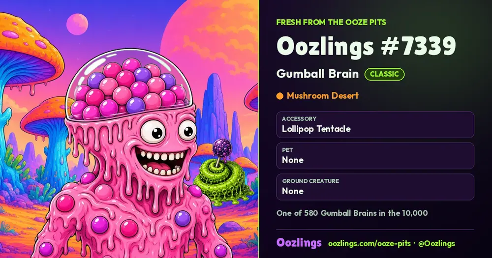 Oozlings #7339, a Classic Gumball Brain in Mushroom Desert