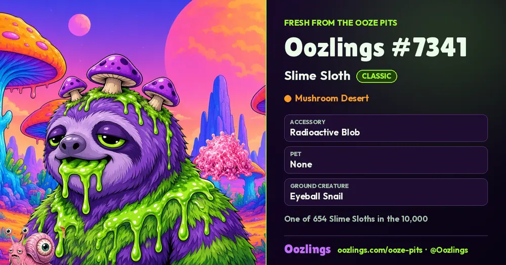 Oozlings #7341, a Classic Slime Sloth in Mushroom Desert