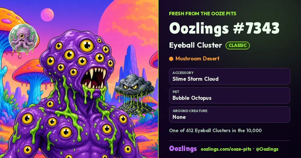 Oozlings #7343, a Classic Eyeball Cluster in Mushroom Desert