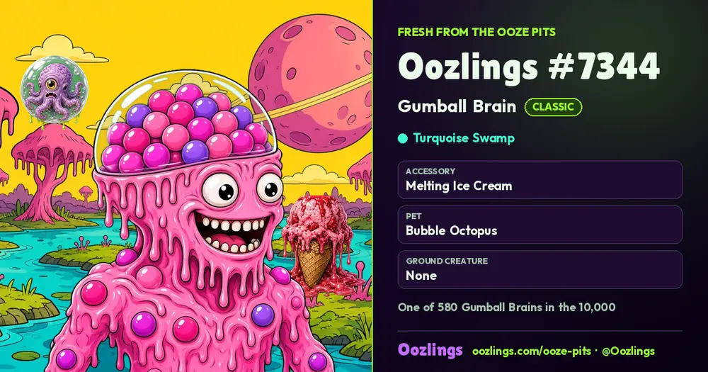 Oozlings #7344, a Classic Gumball Brain in Turquoise Swamp