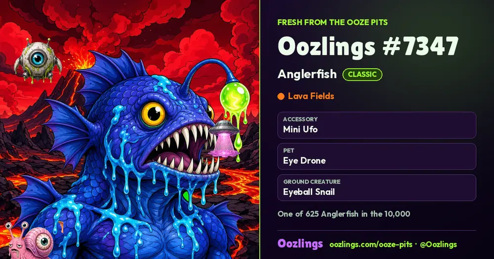 Oozlings #7347, a Classic Anglerfish in Lava Fields