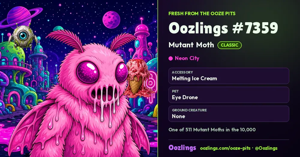 Oozlings #7359, a Classic Mutant Moth in Neon City