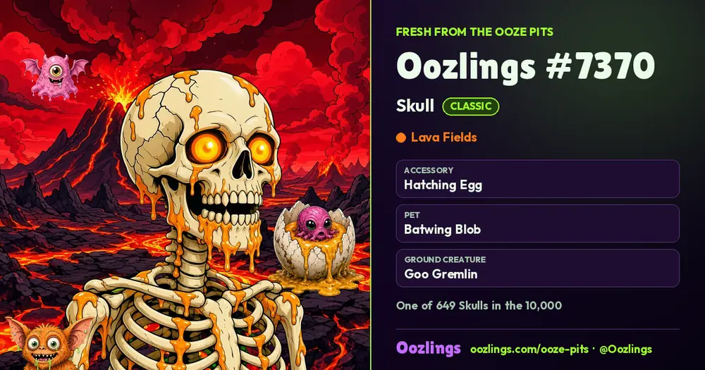 Oozlings #7370, a Classic Skull in Lava Fields
