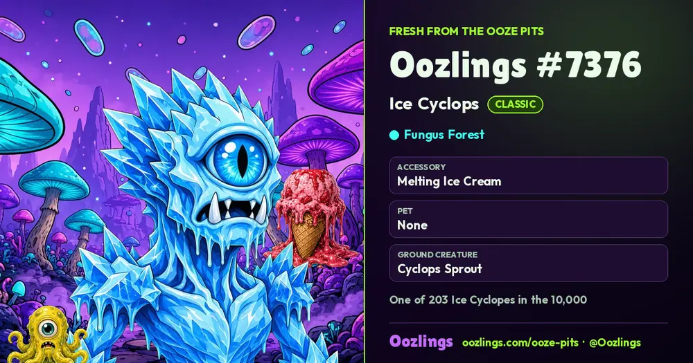Oozlings #7376, a Classic Ice Cyclops in Fungus Forest