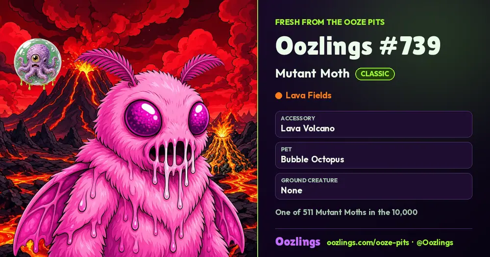 Oozlings #739, a Classic Mutant Moth in Lava Fields