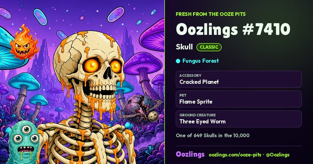 Oozlings #7410, a Classic Skull in Fungus Forest