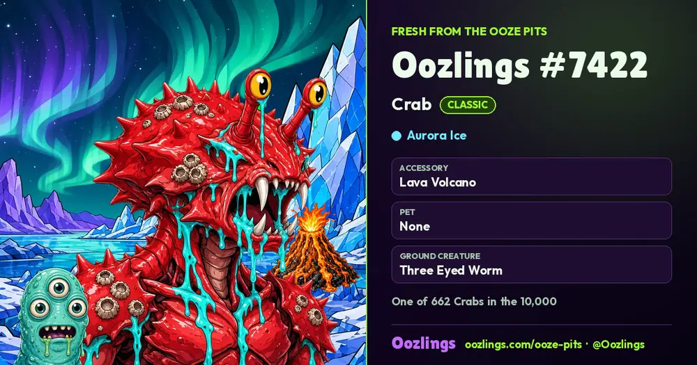 Oozlings #7422, a Classic Crab in Aurora Ice