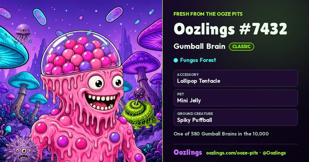 Oozlings #7432, a Classic Gumball Brain in Fungus Forest