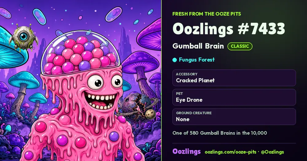 Oozlings #7433, a Classic Gumball Brain in Fungus Forest