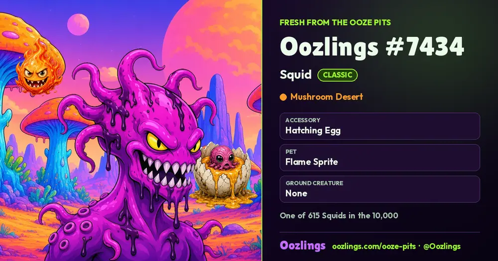 Oozlings #7434, a Classic Squid in Mushroom Desert
