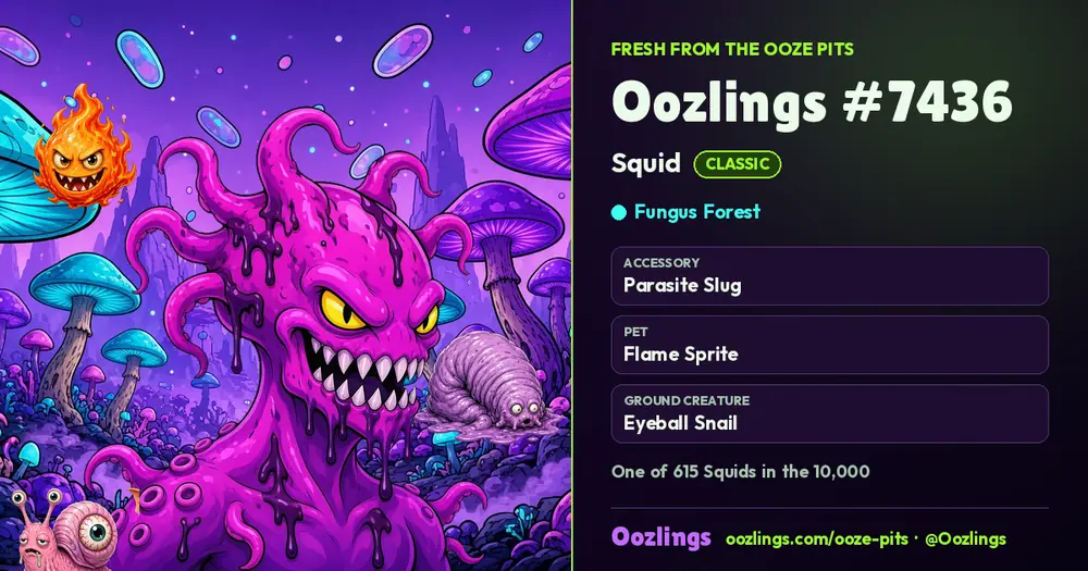 Oozlings #7436, a Classic Squid in Fungus Forest