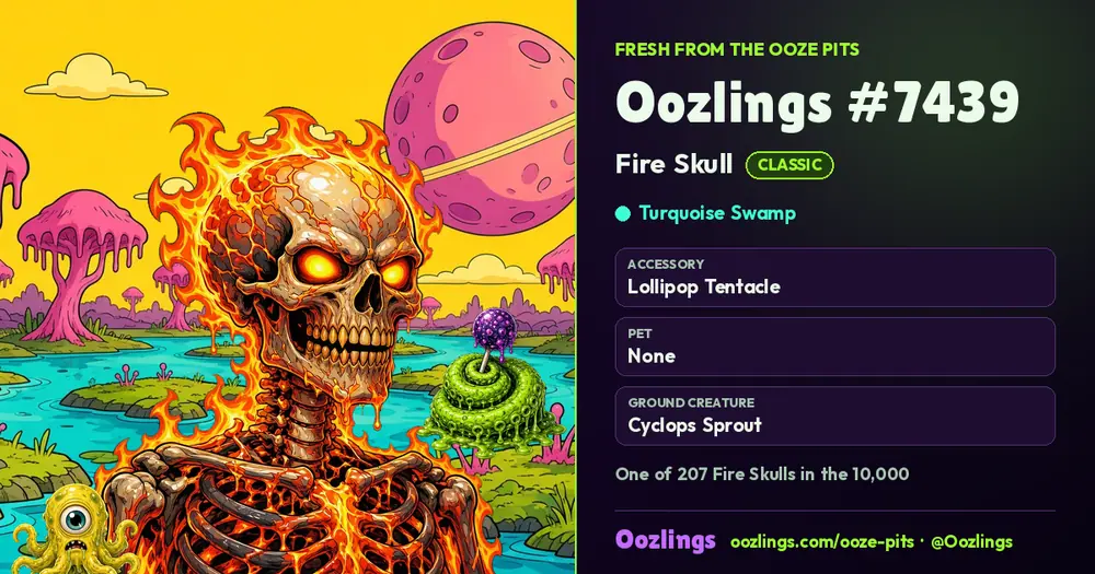 Oozlings #7439, a Classic Fire Skull in Turquoise Swamp