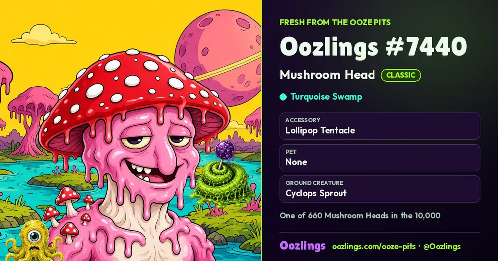 Oozlings #7440, a Classic Mushroom Head in Turquoise Swamp