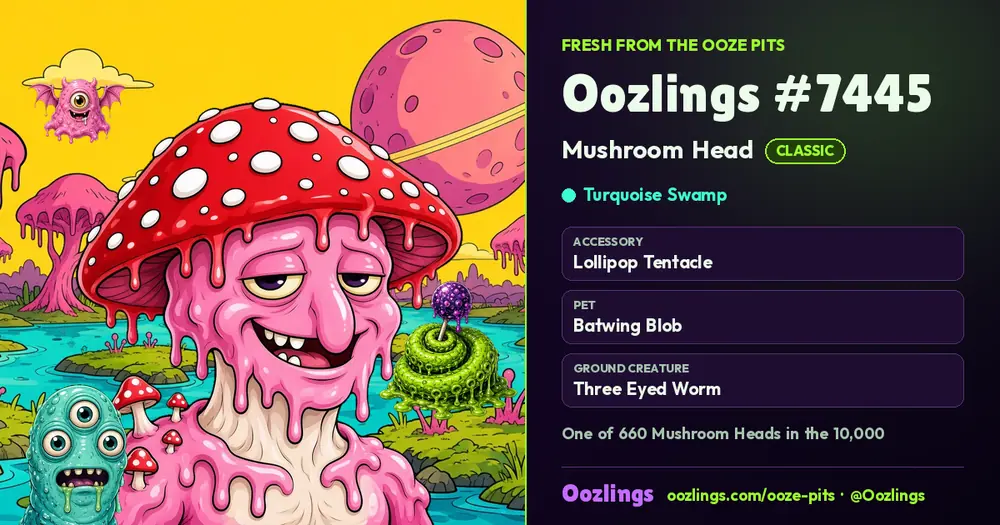 Oozlings #7445, a Classic Mushroom Head in Turquoise Swamp