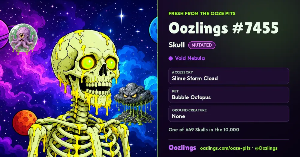 Oozlings #7455, a Mutated Skull in Void Nebula