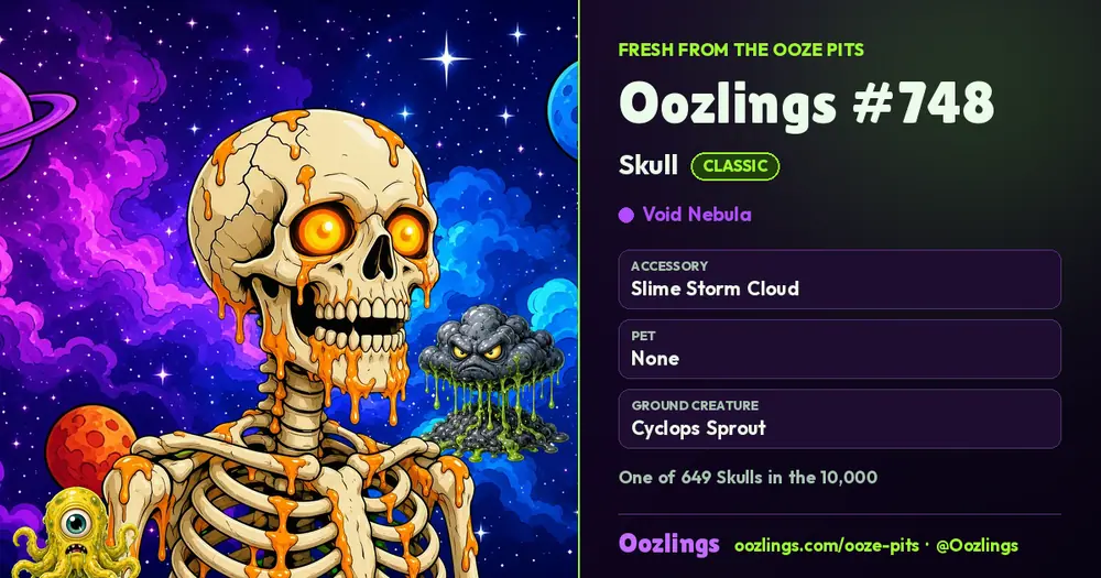 Oozlings #748, a Classic Skull in Void Nebula