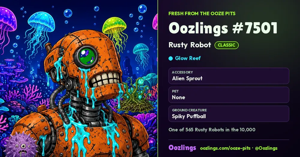 Oozlings #7501, a Classic Rusty Robot in Glow Reef