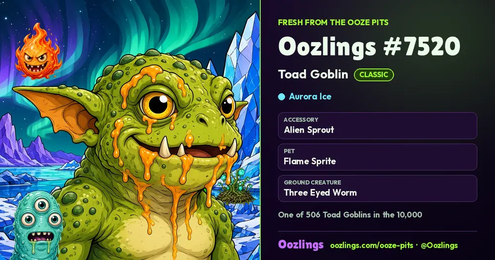 Oozlings #7520, a Classic Toad Goblin in Aurora Ice