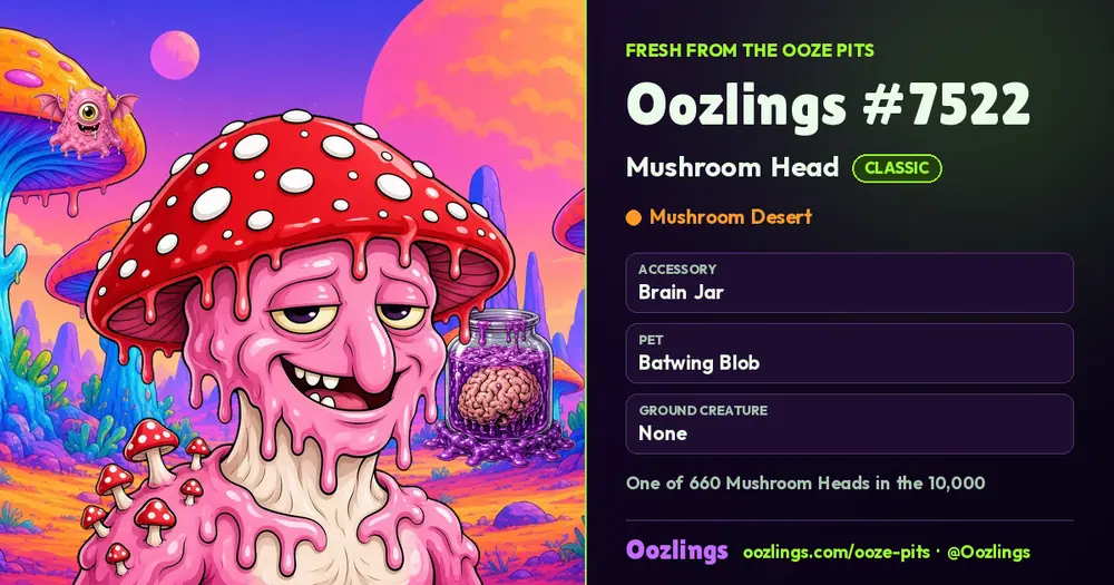 Oozlings #7522, a Classic Mushroom Head in Mushroom Desert
