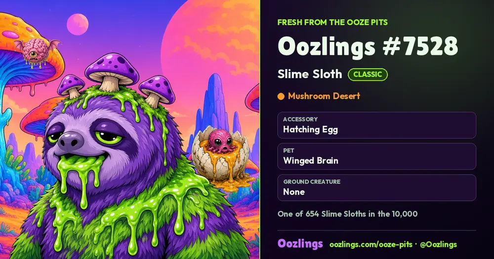 Oozlings #7528, a Classic Slime Sloth in Mushroom Desert