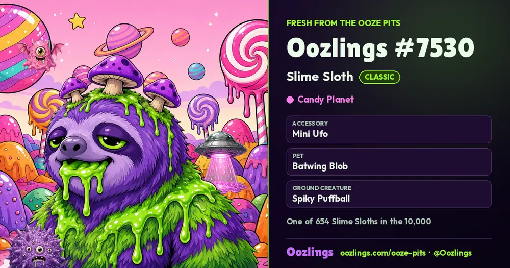 Oozlings #7530, a Classic Slime Sloth in Candy Planet