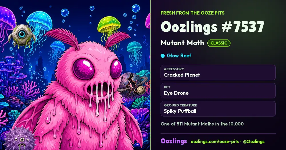 Oozlings #7537, a Classic Mutant Moth in Glow Reef