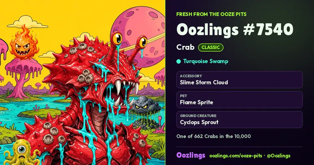 Oozlings #7540, a Classic Crab in Turquoise Swamp