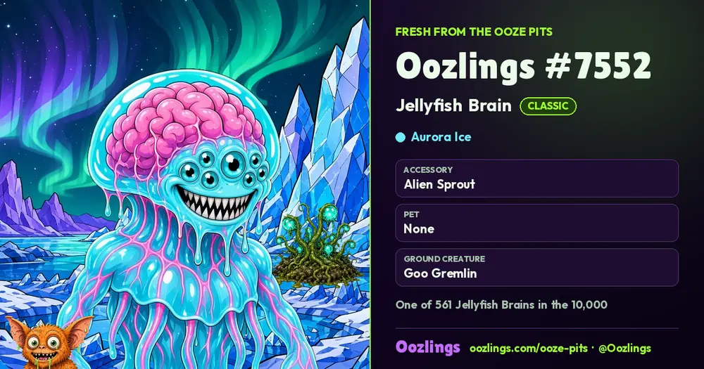 Oozlings #7552, a Classic Jellyfish Brain in Aurora Ice