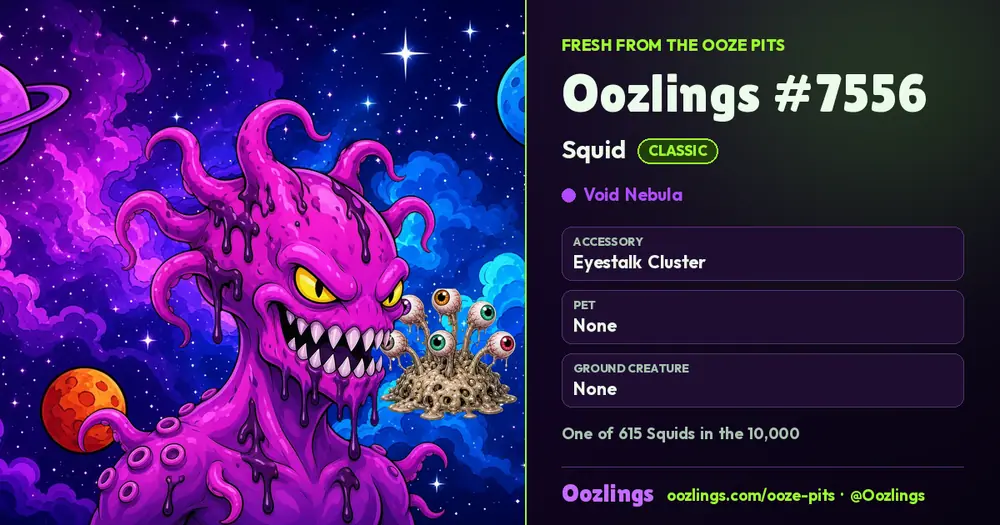 Oozlings #7556, a Classic Squid in Void Nebula