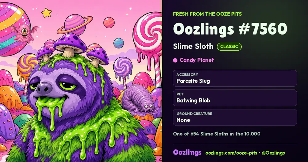 Oozlings #7560, a Classic Slime Sloth in Candy Planet