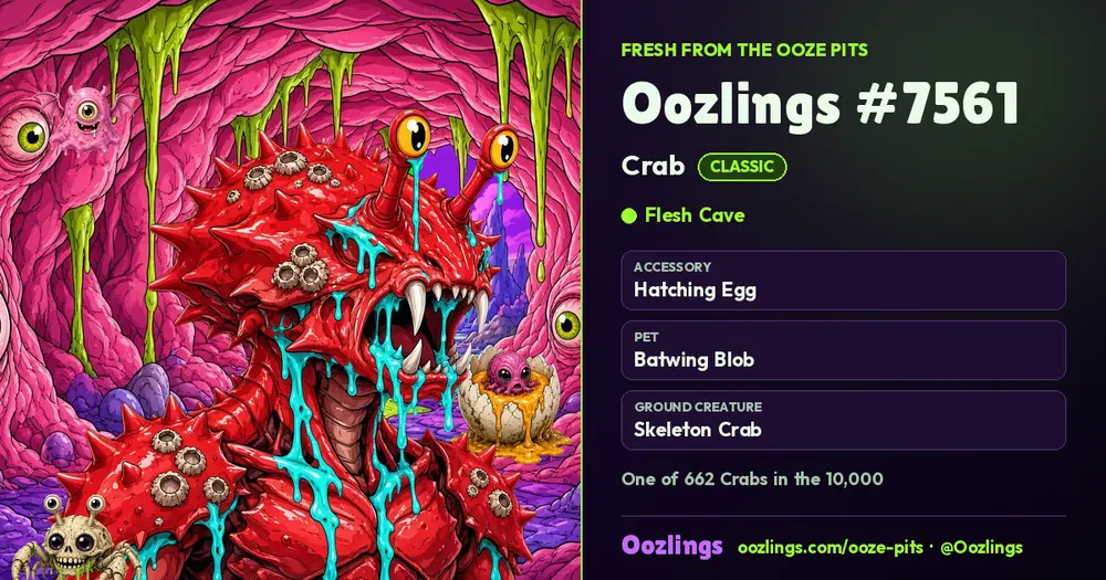 Oozlings #7561, a Classic Crab in Flesh Cave