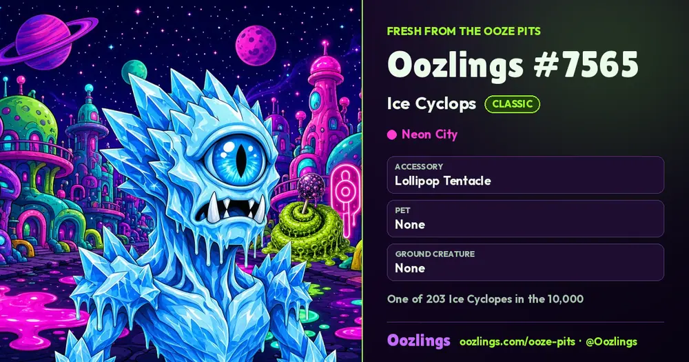 Oozlings #7565, a Classic Ice Cyclops in Neon City