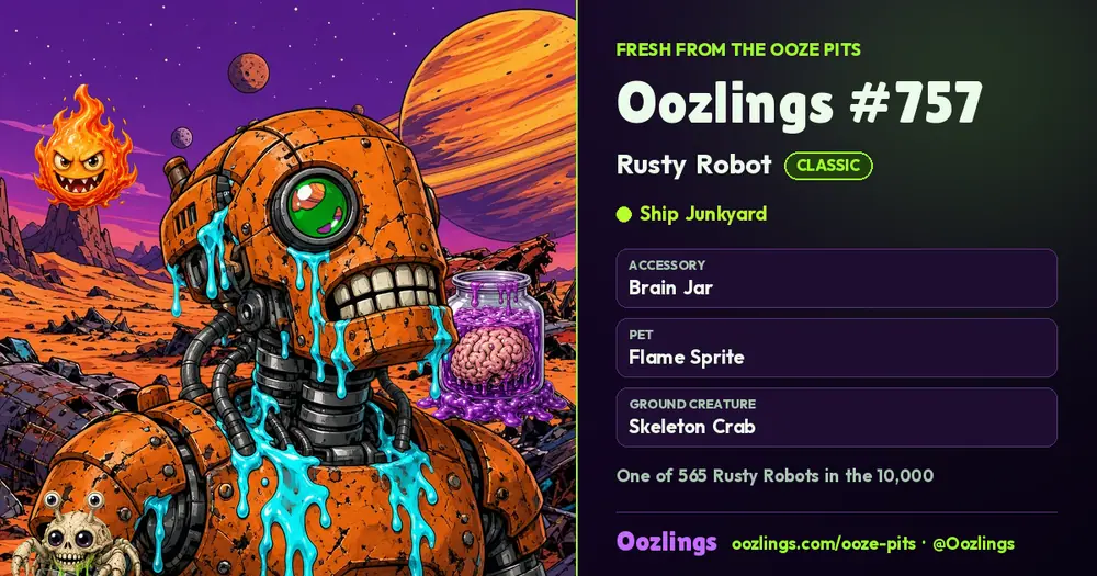 Oozlings #757, a Classic Rusty Robot in Ship Junkyard