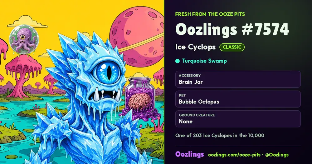 Oozlings #7574, a Classic Ice Cyclops in Turquoise Swamp