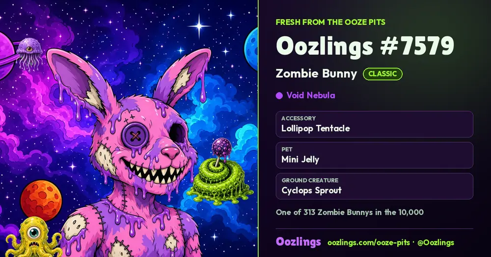 Oozlings #7579, a Classic Zombie Bunny in Void Nebula