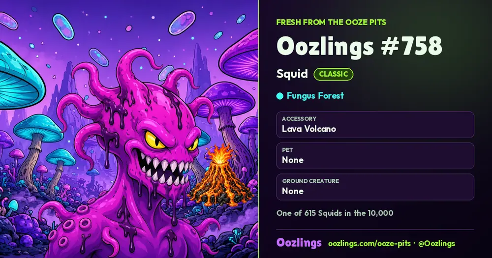 Oozlings #758, a Classic Squid in Fungus Forest