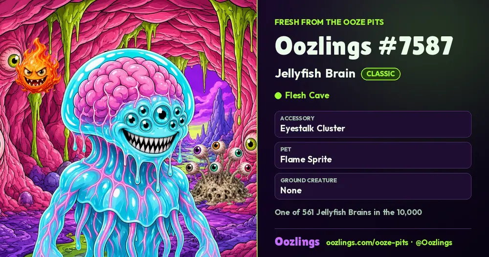Oozlings #7587, a Classic Jellyfish Brain in Flesh Cave