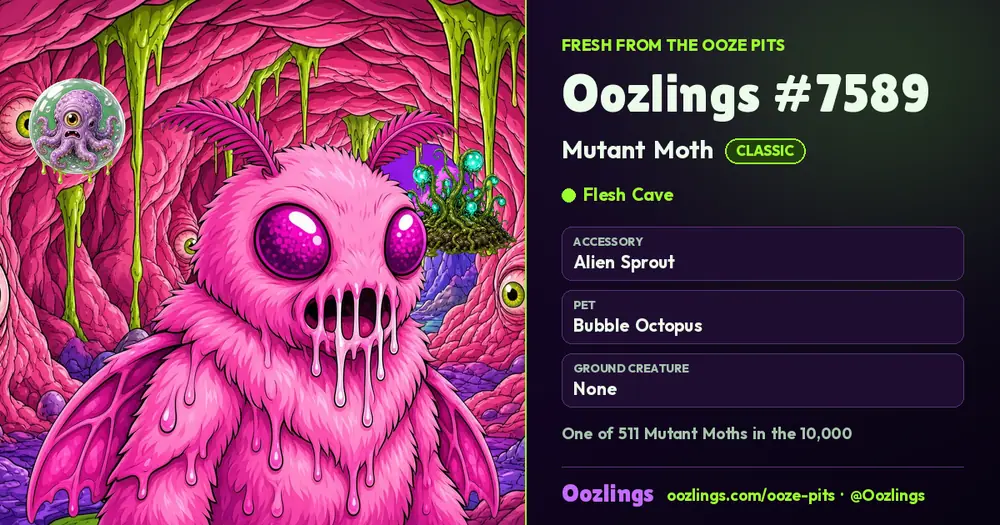 Oozlings #7589, a Classic Mutant Moth in Flesh Cave