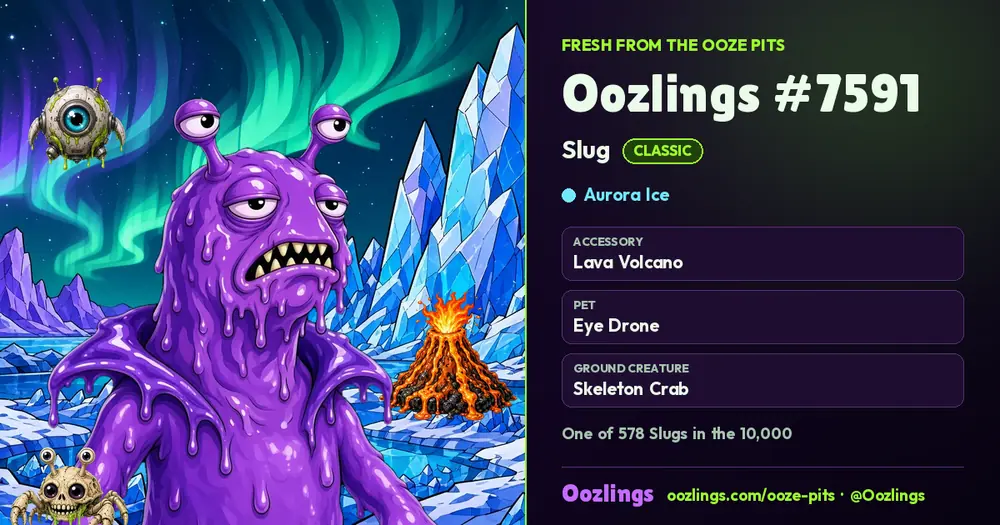 Oozlings #7591, a Classic Slug in Aurora Ice