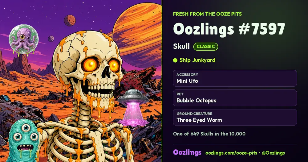Oozlings #7597, a Classic Skull in Ship Junkyard