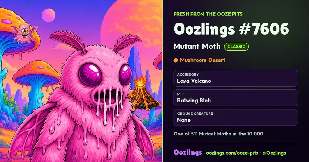 Oozlings #7606, a Classic Mutant Moth in Mushroom Desert